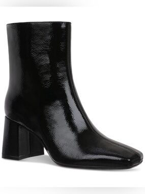 On 34th Margoe Square-Toe Booties - Black Crinkle Patent
